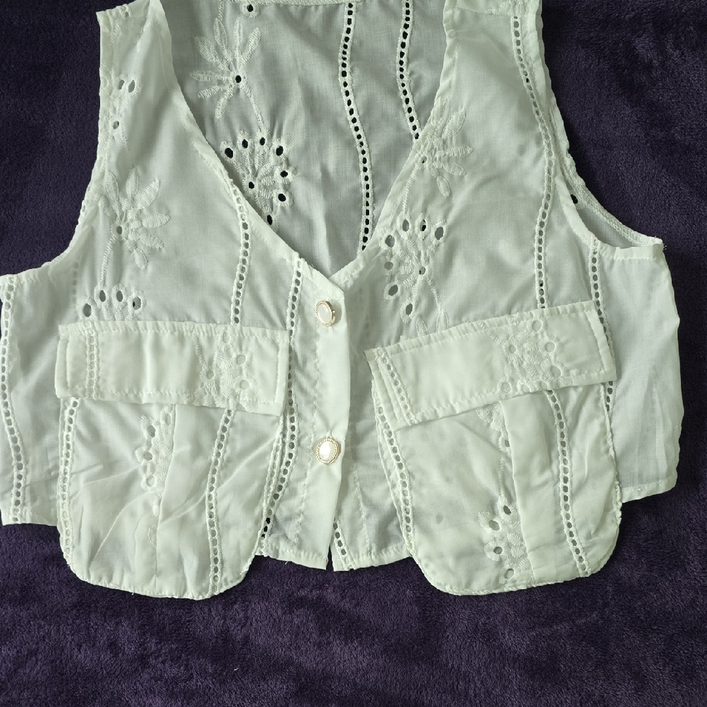 White Eyelet Button-Up Vest